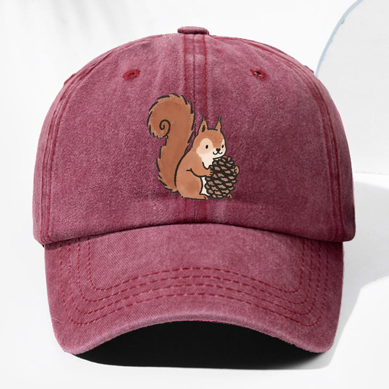 Unisex Squirrel Print Washed Vintage Baseball Cap, Fashionable Sun Outdoor Hat for Men and Women, Adjustable Trucker Hat Suitable for All Seasons and Daily Wear