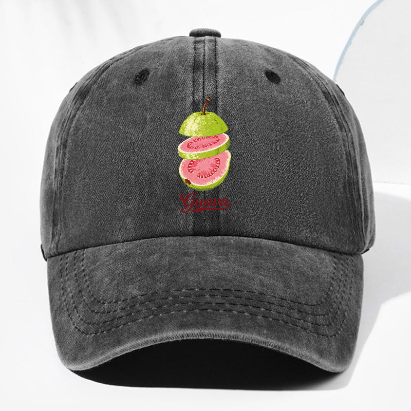 Unisex Guava Fruit Print Washed Vintage Baseball Cap, Fashionable Sun Outdoor Hat for Men and Women, Adjustable Trucker Hat Suitable for All Seasons and Daily Wear