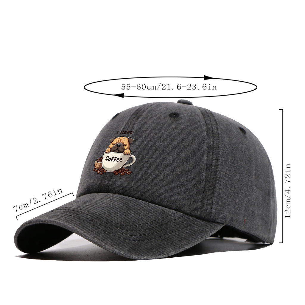 1pc 1pcs Pug "I Need Coffee" Trucker Hat - Adjustable Unisex Baseball Cap with Pug Dog Print & Coffee Cup, Breathable Sun Hat Suitable for Coffee Lovers, Outdoor, Hiking, Gifts for Men & Women, for Working People, Birthday Present