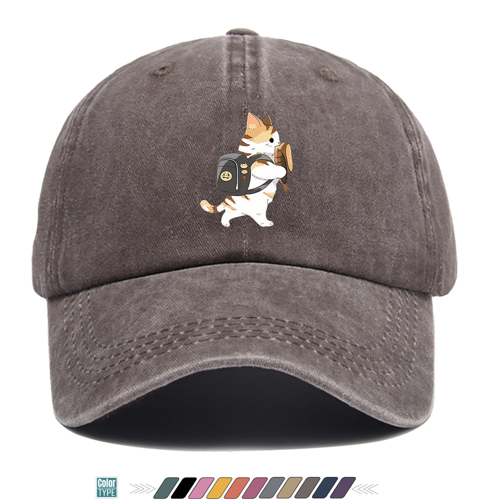 1pc Cartoon Orange White Cat Back Bag Fish Dry Print Baseball Cap Cute Fun Sun Hat Fashion Casual All-Match Unisex Baseball Cap Adjustable Size Daily Hat Commute Street Style Suitable for Daily Outing Shopping Dating Walking Weekend Gatherings Comfo
