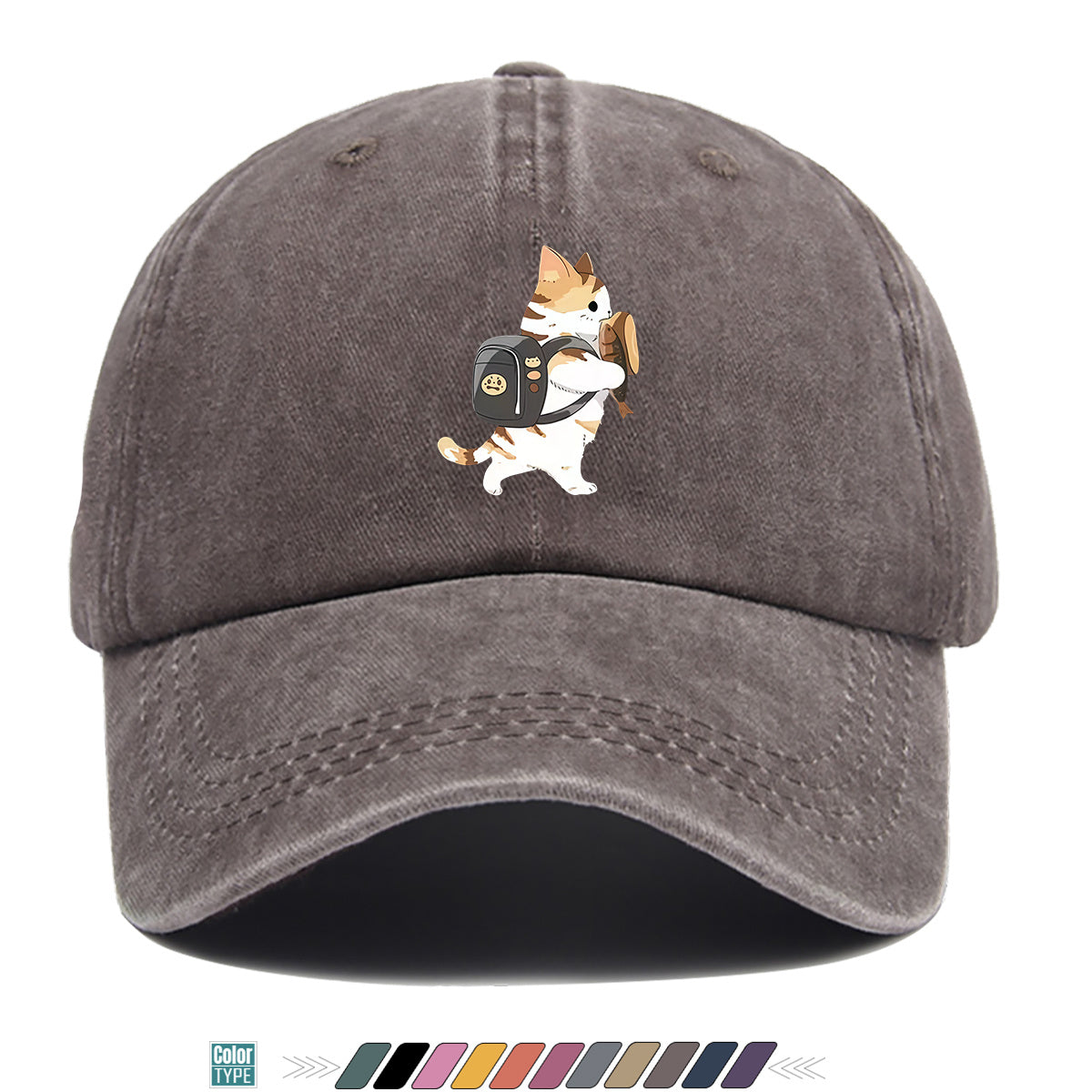 1pc Cartoon Orange White Cat Back Bag Fish Dry Print Baseball Cap Cute Fun Sun Hat Fashion Casual All-Match Unisex Baseball Cap Adjustable Size Daily Hat Commute Street Style Suitable for Daily Outing Shopping Dating Walking Weekend Gatherings Comfo