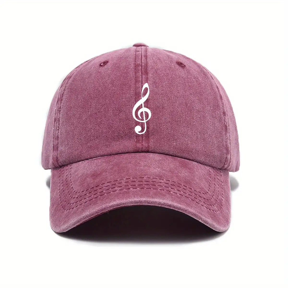 Unisex Adjustable Baseball Cap with Treble Clef Print, Urban Retro Washed Design, Available in 5 Colors (Black/Dark Gray/Purple/Mustard Green/Midnight Blue), Outdoor Casual Hat, Street Fashion, Breathable Fabric, Vintage Style