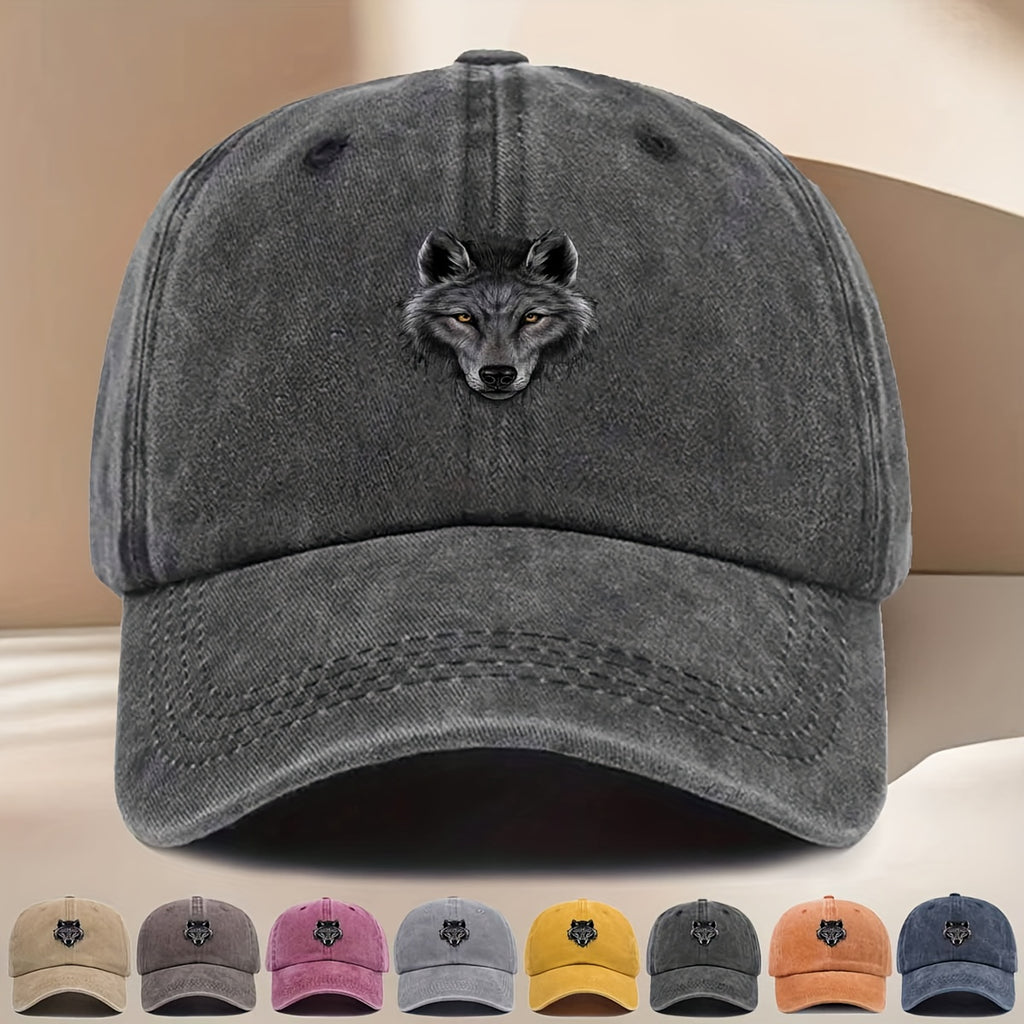 Men' & Women' Vintage Distressed Duckbill Cap with Wolf Head Print - Curved Brim Baseball Hat Suitable for All Seasons, Lightweight Durable Outdoor Travel, Hip-Hop Style for Daily Wear, Vacation, - Fits Head Circumference Well