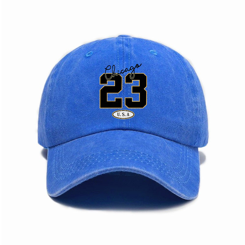 Fashionable, Simple, and Versatile Trendy Number 23 Print Washed Distressed Soft-top Sun- Baseball Cap, Unisex Hat