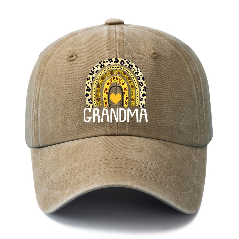 Unisex Fashion Versatile Printed Leopard Rainbow Grandma Baseball Cap, Classic Retro Washed Outdoor Lightweight Curved Brim Hat, Trucker Cap, Suitable for Outdoor Vacation Travel Camping And Casual Occasions, Holiday Party Hip-Hop Hat