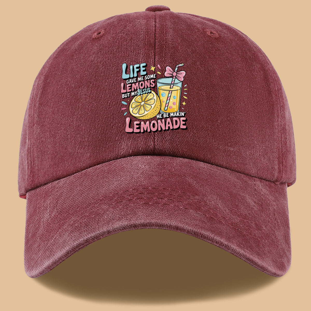 1pc "Life Gave Me Some Lemons but My Jesus He Be Makin' Lemonade" English Phrase Printed Baseball Cap, Fun Lemon and Lemonade Cup Illustration Sun Hat, Stylish, , and Aesthetically Pleasing, Unisex Adjustable Baseball Cap, Casual Street Hat
