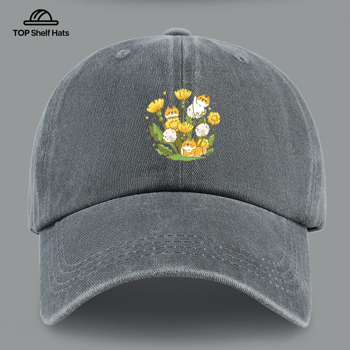 1pc Shiba Inu Dandelion Flower Patch Baseball Cap, Cute Pet Pattern Sun Hat, Fashionable Fresh And Beautiful Unisex Baseball Cap, Adjustable Size, Casual Shopping Hat, Travel Photography Hat, Suitable for Outdoor Picnics, Camping, Travel