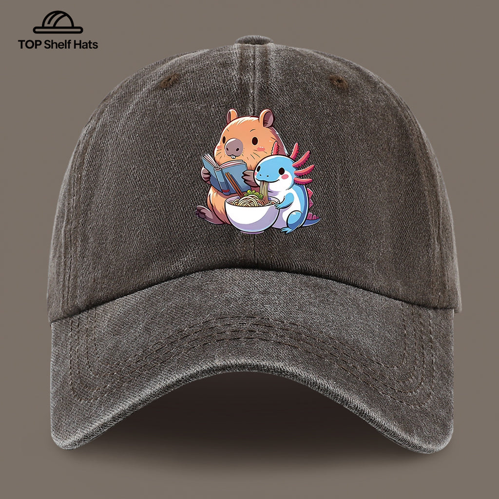 1pc Cap Compatible for Women & Men - Capybara & Salamander Print Adjustable Snapback, Lightweight Breathable Unisex Outdoor Hat with Capybara & Salamander, Valentine'S Gift, Casual Wear For, Beach, Daily Use (Ideal for For)
