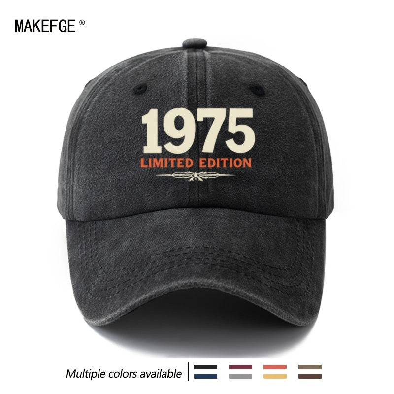 A Unisex, Fashionable and Versatile Printed 1975 LIMITED EDITION Baseball Cap, a Classic Retro Washed Outdoor Lightweight Curved Brim Cap, Suitable for Outdoor Vacations, Travel, Camping, and Other Casual Occasions, a Hip-hop Cap for Holiday Parties,
