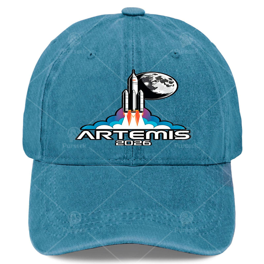 Unisex Aesthetic Baseball Cap Featuring a Washed And Distressed Design Inspired by The Artemis Moon Launch