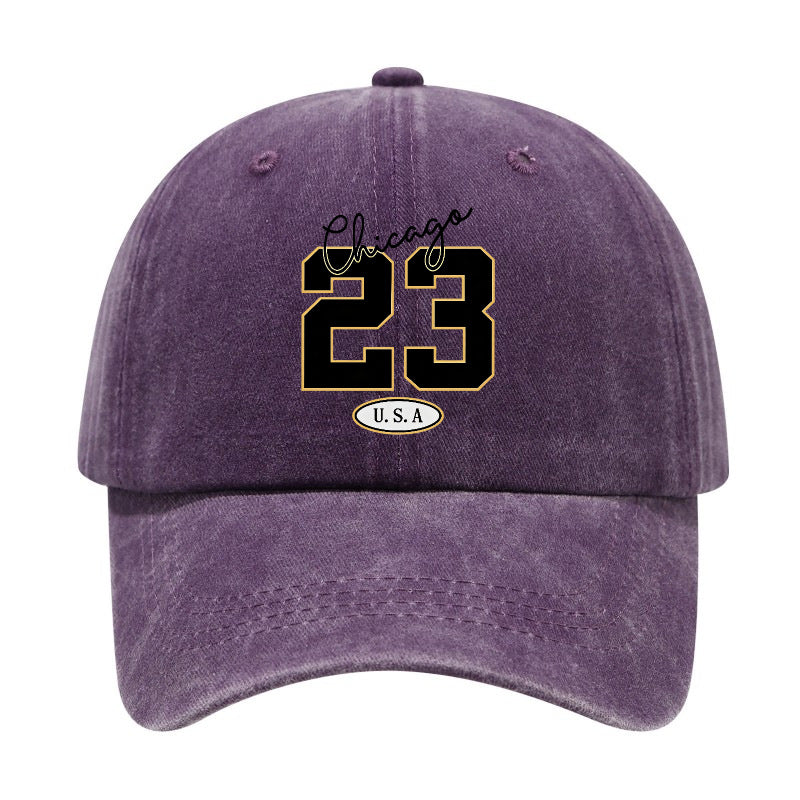 Fashionable, Simple, and Versatile Trendy Number 23 Print Washed Distressed Soft-top Sun- Baseball Cap, Unisex Hat