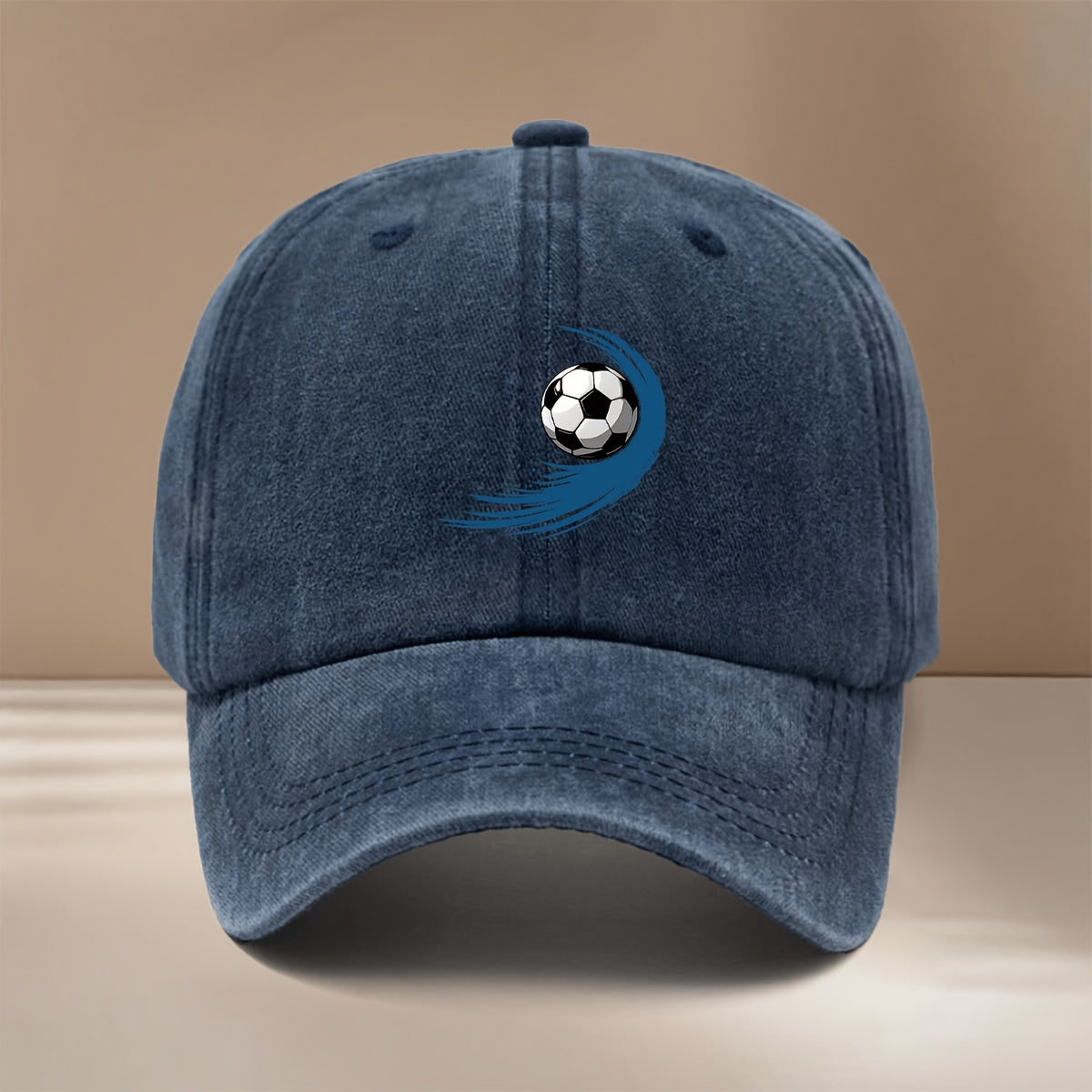 This Is a Baseball Cap with a Football Pattern Featuring Blue Swirling Lines. It's a Unisex, Adjustable-size Casual Hat Suitable for All Seasons. The Trendy, Lightweight Snapback Is Perfect for Outdoor Sports, Gatherings, Camping, and as a  Fashion