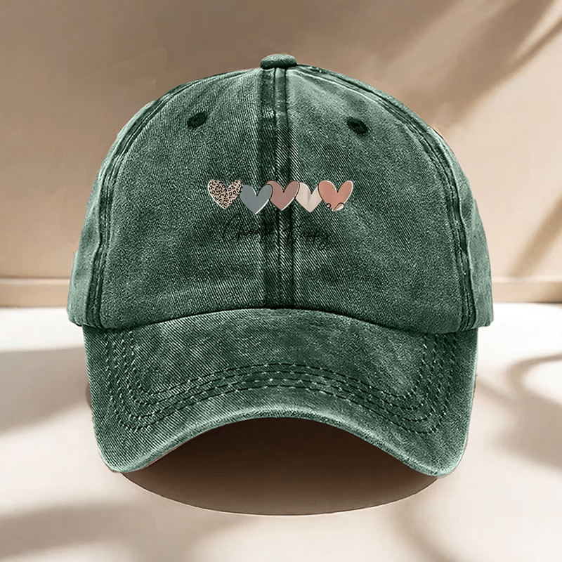 1pc Hat, "Heart and Happiness" Printed Baseball Cap, Adjustable Solid Color Hat, Dad Hat, Hiking Hat, Perfect for Outdoor Activities, Daily Outings, Shopping and Dating, Versatile Headwear Accessory