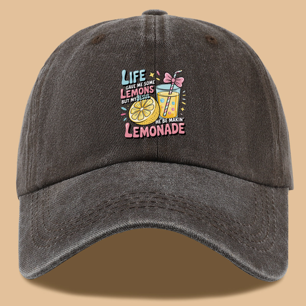1pc "Life Gave Me Some Lemons but My Jesus He Be Makin' Lemonade" English Phrase Printed Baseball Cap, Fun Lemon and Lemonade Cup Illustration Sun Hat, Stylish, , and Aesthetically Pleasing, Unisex Adjustable Baseball Cap, Casual Street Hat