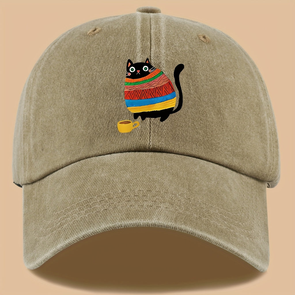70 Lightweight Breathable 1pc Cat Print Trucker Hat - Vintage Washed Baseball Cap with Adjustable Strap, Unisex Outdoor Sun Hat | Ideal for Vacation, Hiking, Birthday Gifts