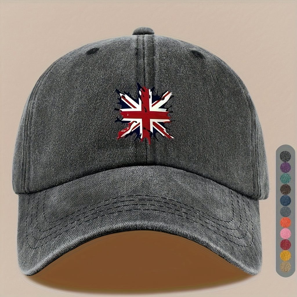 A Lightweight And Breathable Baseball Cap Featuring a "Union Jack" Pattern, Suitable for Both Men And Women. This Vintage-Style Dad Hat Is Adjustable And Perfect for Outdoor Activities Like Truck Driving, Graduation, Beach Outings, Sports, Hiking