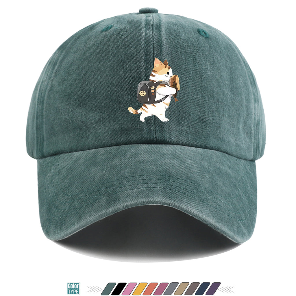 1pc Cartoon Orange White Cat Back Bag Fish Dry Print Baseball Cap Cute Fun Sun Hat Fashion Casual All-Match Unisex Baseball Cap Adjustable Size Daily Hat Commute Street Style Suitable for Daily Outing Shopping Dating Walking Weekend Gatherings Comfo