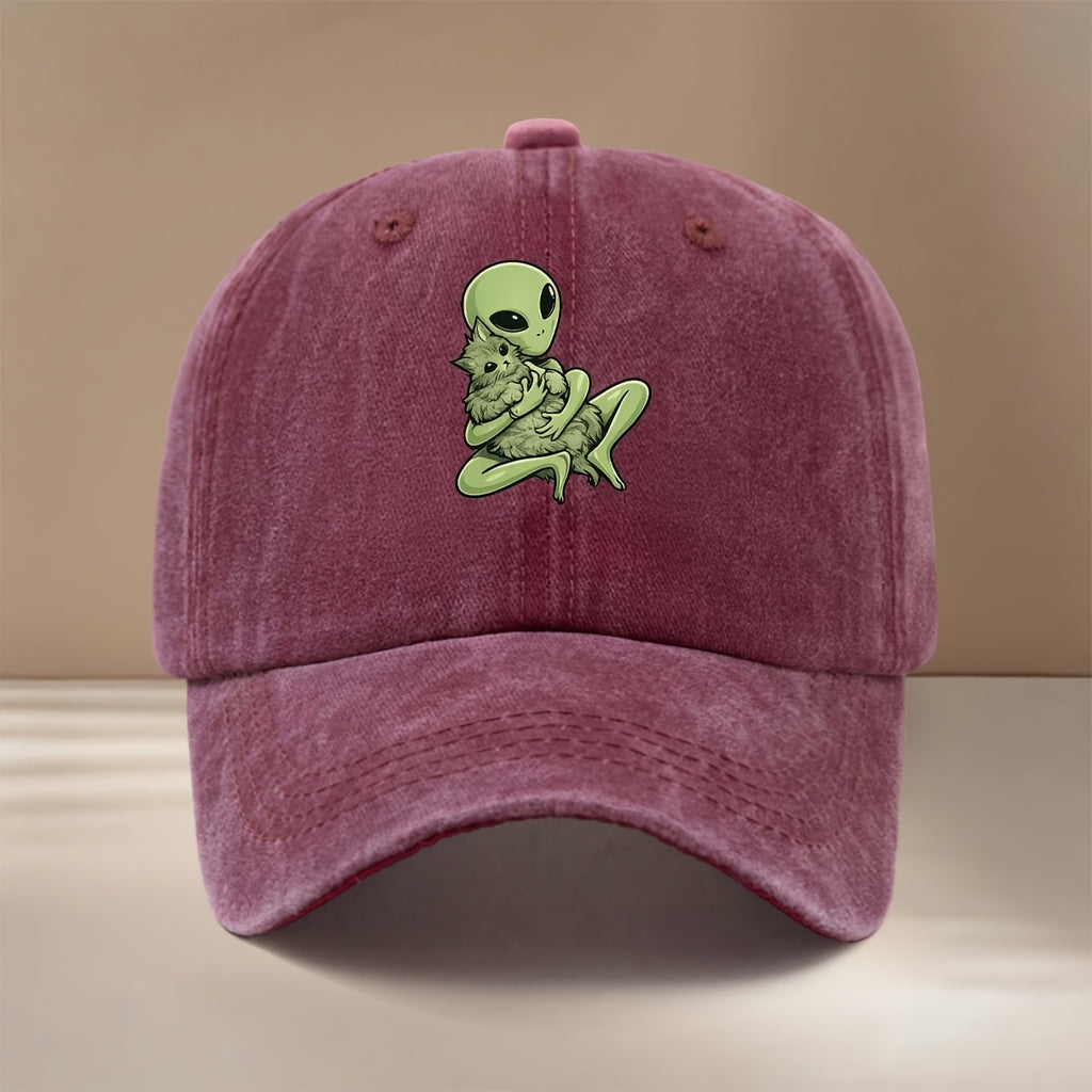 Alien Kitten Pattern Baseball Cap Comfortable Curved Brim Unisex Dad Hat Easy Hip-Hop Hat Fashion Outdoor Casual Hat All-Season Trucker Cap