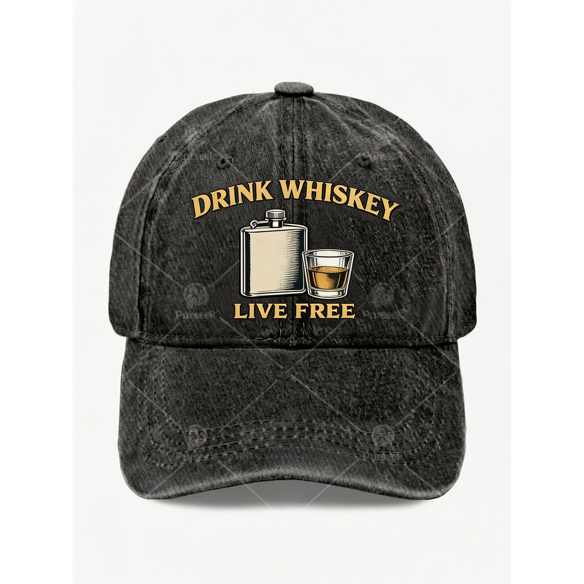 Vintage Whiskey Themed with Whisky & Iconic Label Print - Retro Unisex Hat Suitable for Men & Women, Machine Washable for Parties, Gifts, Casual Wear - Live Free for Themed Events and Everyday Use
