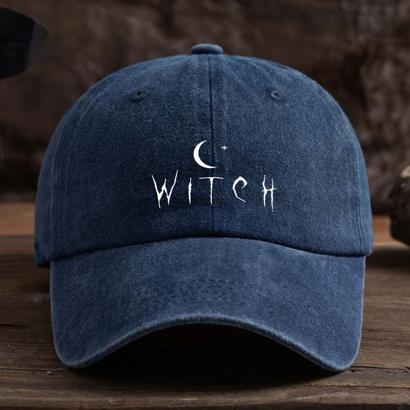 Men's Gothic Bat & Witch Lettering Print Baseball Cap - Adjustable Snapback Hat Suitable for Themed Events, Casual Wear & Seasonal Fashion - Breathable Textile Fabric, Machine Washable (Black) - Comfortable Fit for Halloween Parties & Everyday Use