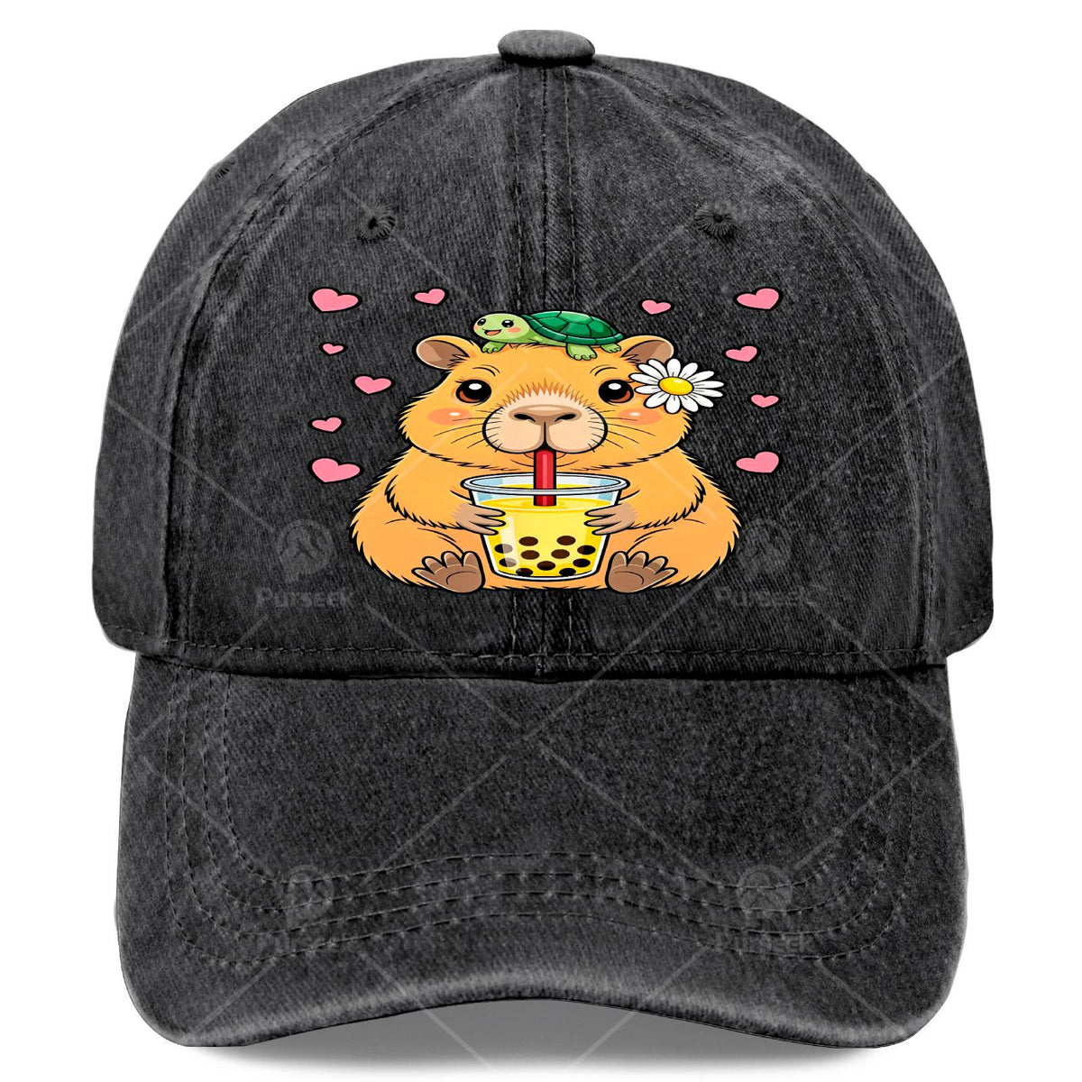 Cute Capybara Turtle Boba Tea Kawaii Anime Y2K Capibara Baseball Hat Unisex Low