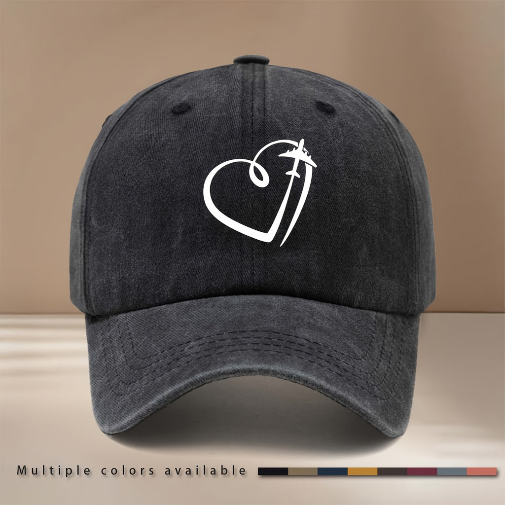 Airplane Line Heart Pattern Baseball Cap Comfortable Fashion Hip-Hop Hat Unisex Casual Hat for Parties, Camping, And Casual Outfits, Easy Curved Brim Cap, Lightweight Duckbill Cap, Individual All-Match Trendy Cool Six-Panel Cap, Versatile Style