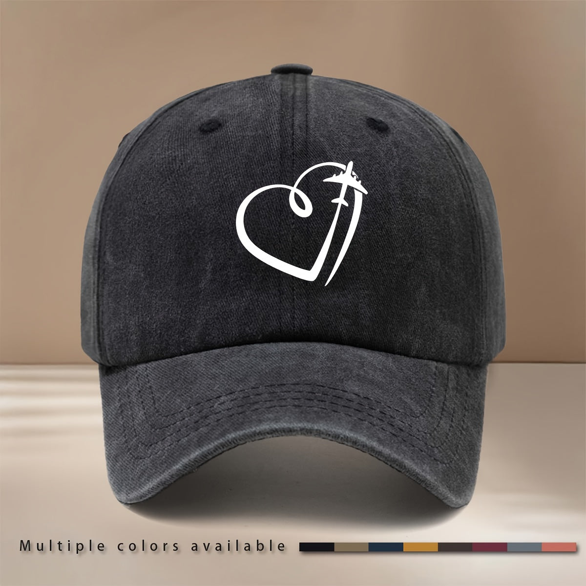 Airplane Line Heart Pattern Baseball Cap Comfortable Fashion Hip-Hop Hat Unisex Casual Hat for Parties, Camping, And Casual Outfits, Easy Curved Brim Cap, Lightweight Duckbill Cap, Individual All-Match Trendy Cool Six-Panel Cap, Versatile Style
