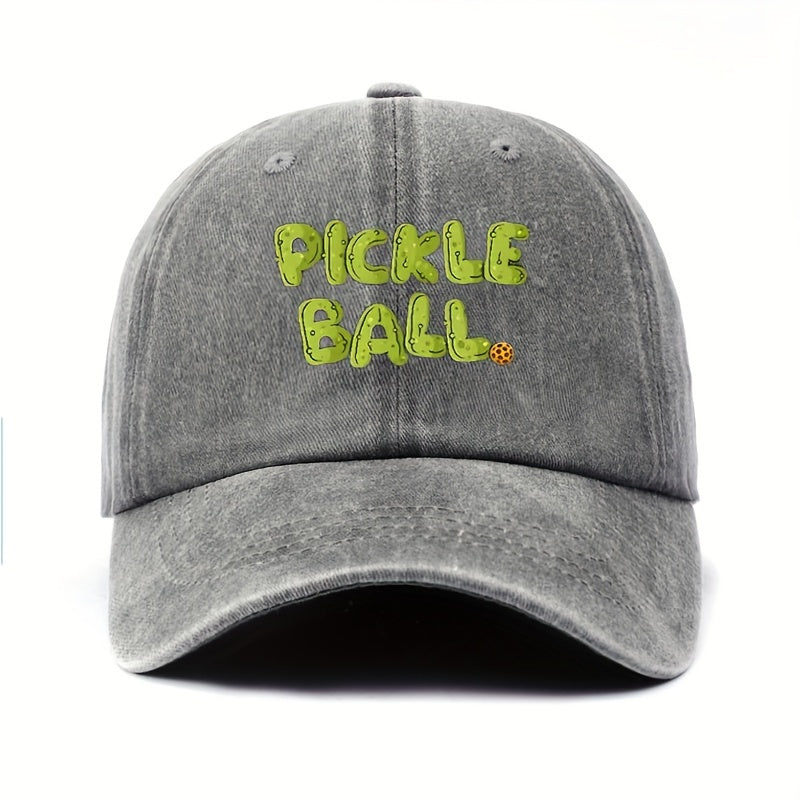 Retro Washed Baseball Cap with PLCKLE BALL Text. Solid Adjustable Design. Ideal for Outdoor, Casual Sports, And Couples