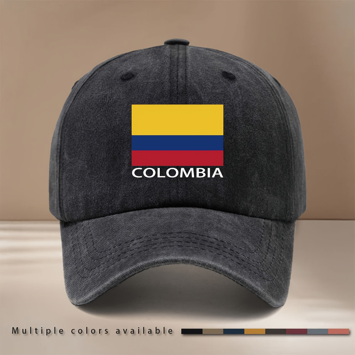 COLOMBIA Text Graphic Baseball Cap, Simple and Trendy Hip-Hop Hat for Men and Women, Textured Curved Brim Hat, Comfortable and Lightweight Duckbill Cap, Suitable for Vacation, Travel, Dinner Parties, and Camping, Six-Panel Hat, Adjustable Size