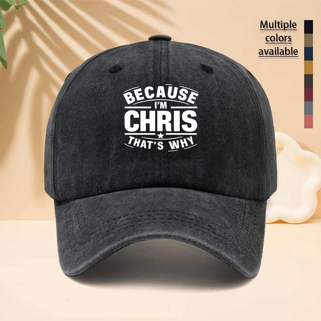 Men' & Women' "BECAUSE I'M CHRIS" Graphic Trucker Hat - Adjustable Snapback Cap with Print, Soft Top Design, Curved Brim Suitable for Casual Wear, Hip-Hop Style, Parties, Durable for All- Outdoor and Everyday Use