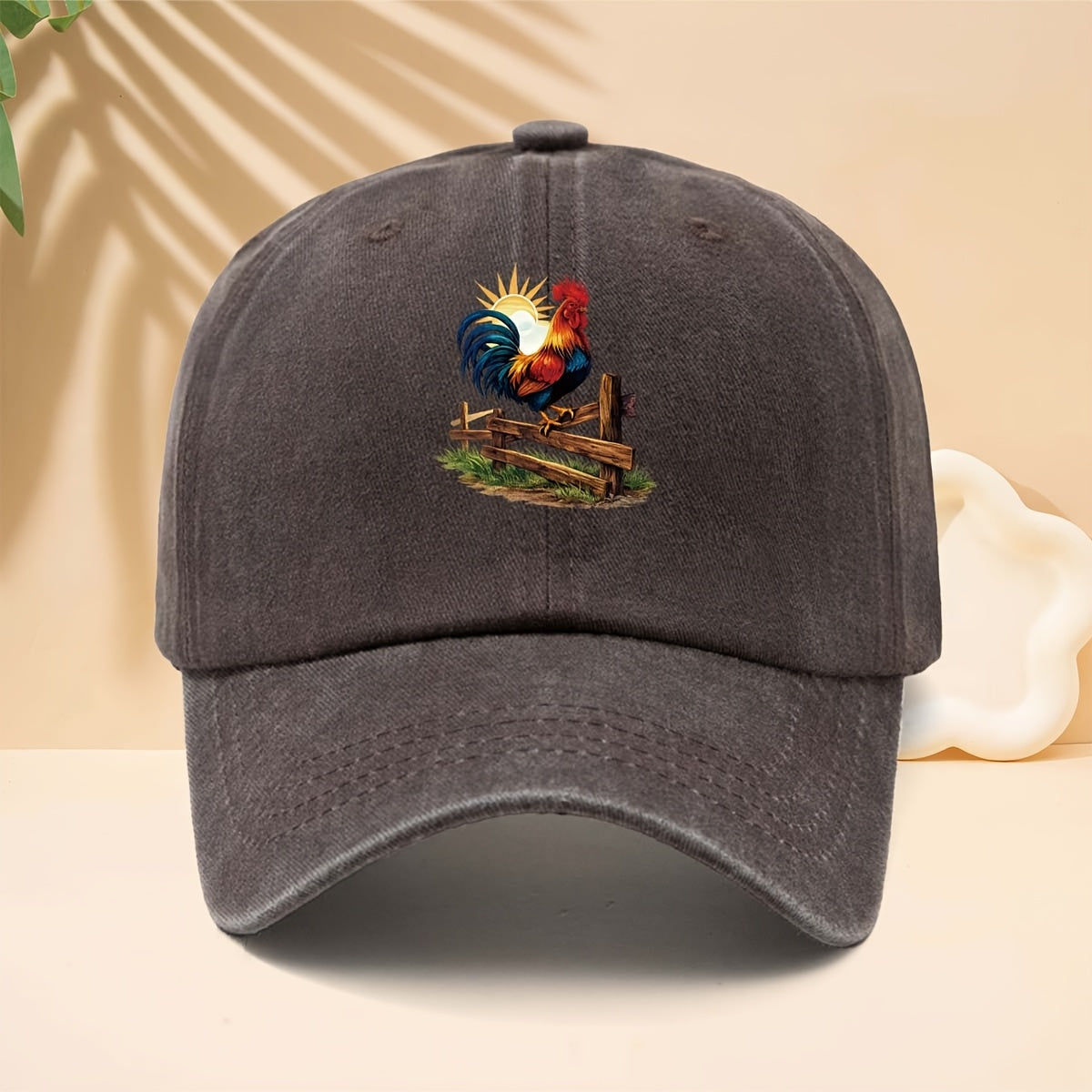 Baseball Cap with Farm Sunrise Rooster Pattern, American Retro Farm Forest Healing Casual Style Dad Hat for Walking, Shopping, Travel, Gatherings, Vacations, Parties, Adjustable Brim, Unisex Casual Hat, All-Season, Hip-Hop Style, Soft Top Design