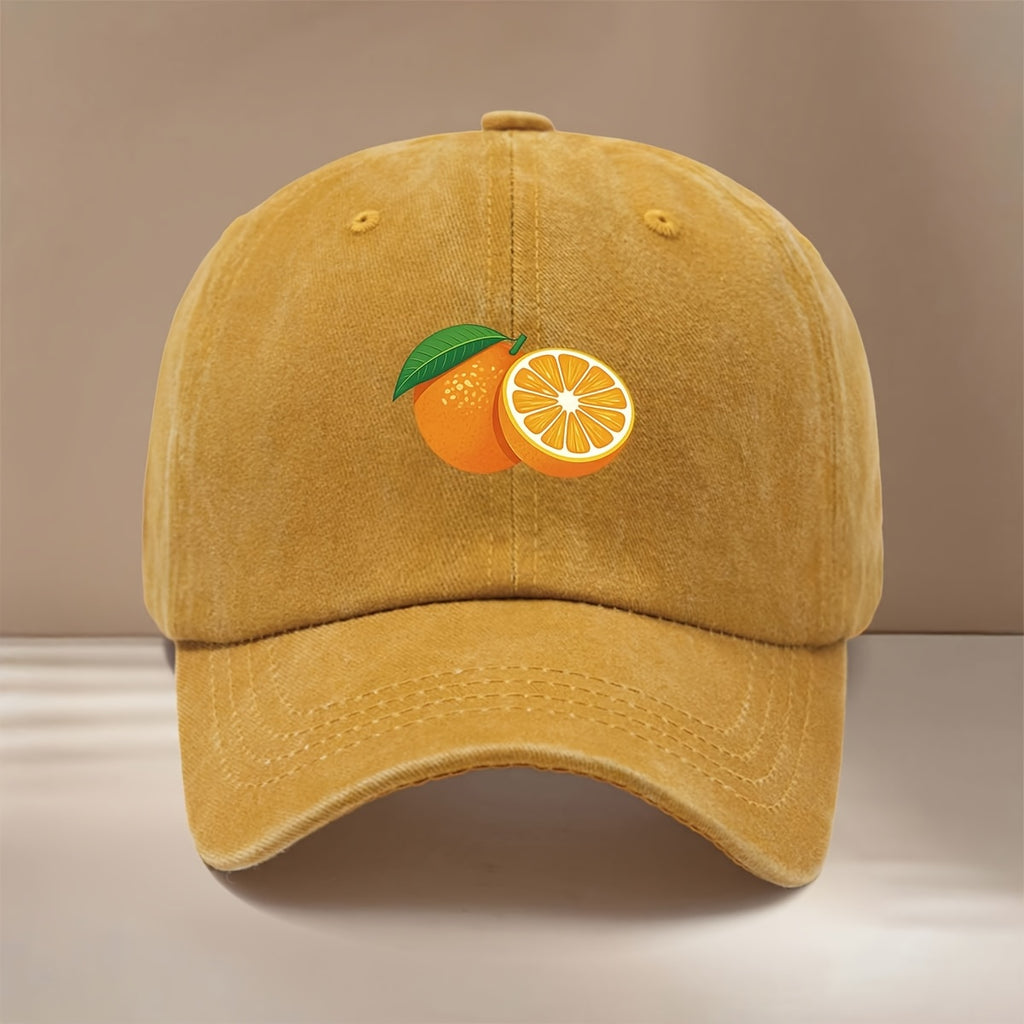 This Is a Baseball Cap with a Fresh Orange Slice Print Pattern. It's a Trendy, , Adjustable-size Curved-brim Hat Suitable for Both Men and Women. The Lightweight and Comfortable Snapback Cap Is Perfect for Outdoor Sports, Dinners, Camping, and Other