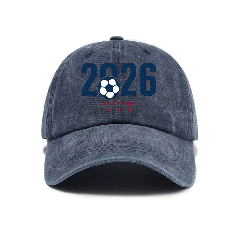 Washed Distressed Printed Baseball Cap Adult Hot Selling Trendy Style 2026 Soccer Print Washed Vintage Distressed Soft Top Cap Unisex