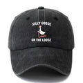 Unisex Fashion Versatile Printed SILLY GOOSE ON THE LOOSE Baseball Cap, Classic Retro Washed Outdoor Lightweight Curved Brim Hat, Trucker Cap, Suitable for Outdoor Vacation Travel Camping And Casual Occasions, Holiday Party Hip-Hop Hat