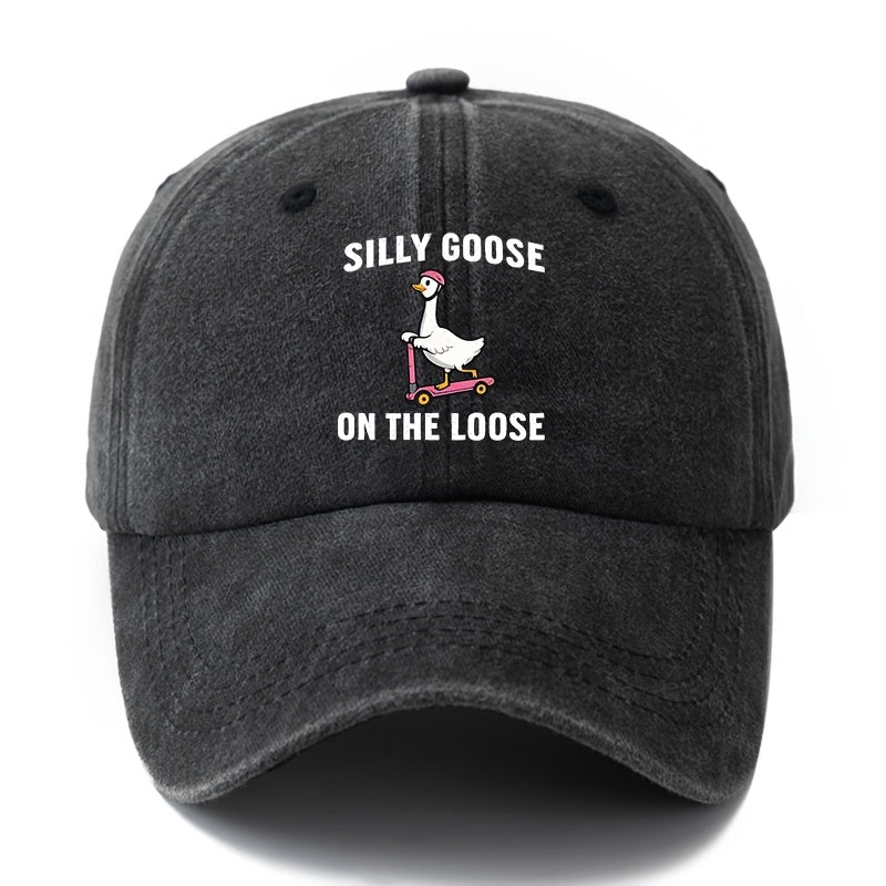 Unisex Fashion Versatile Printed SILLY GOOSE ON THE LOOSE Baseball Cap, Classic Retro Washed Outdoor Lightweight Curved Brim Hat, Trucker Cap, Suitable for Outdoor Vacation Travel Camping And Casual Occasions, Holiday Party Hip-Hop Hat