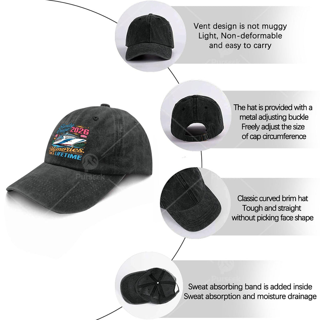 Unisex Funny Washed Baseball for Family Cruise Vacation Memories 2026