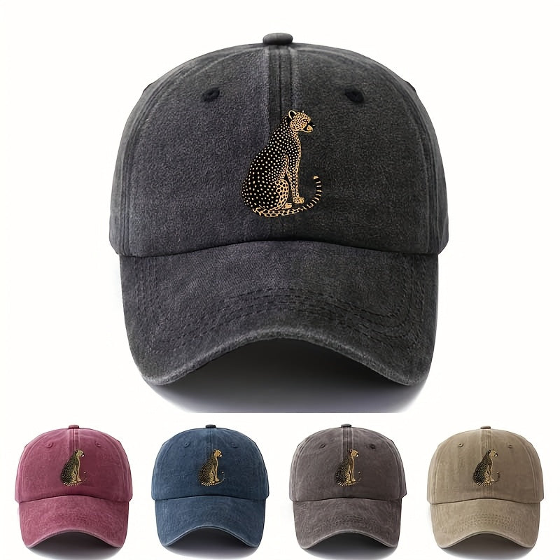 MAKEFGE Unisex Leopard Print Baseball Cap - Classic  Washed Design, Lightweight Curved Brim Trucker Hat for Outdoor Camping, Travel & Casual Wear, Black with Golden Leopard Print, Adjustable Fit for Men & Women, Leopard Print Baseball Cap