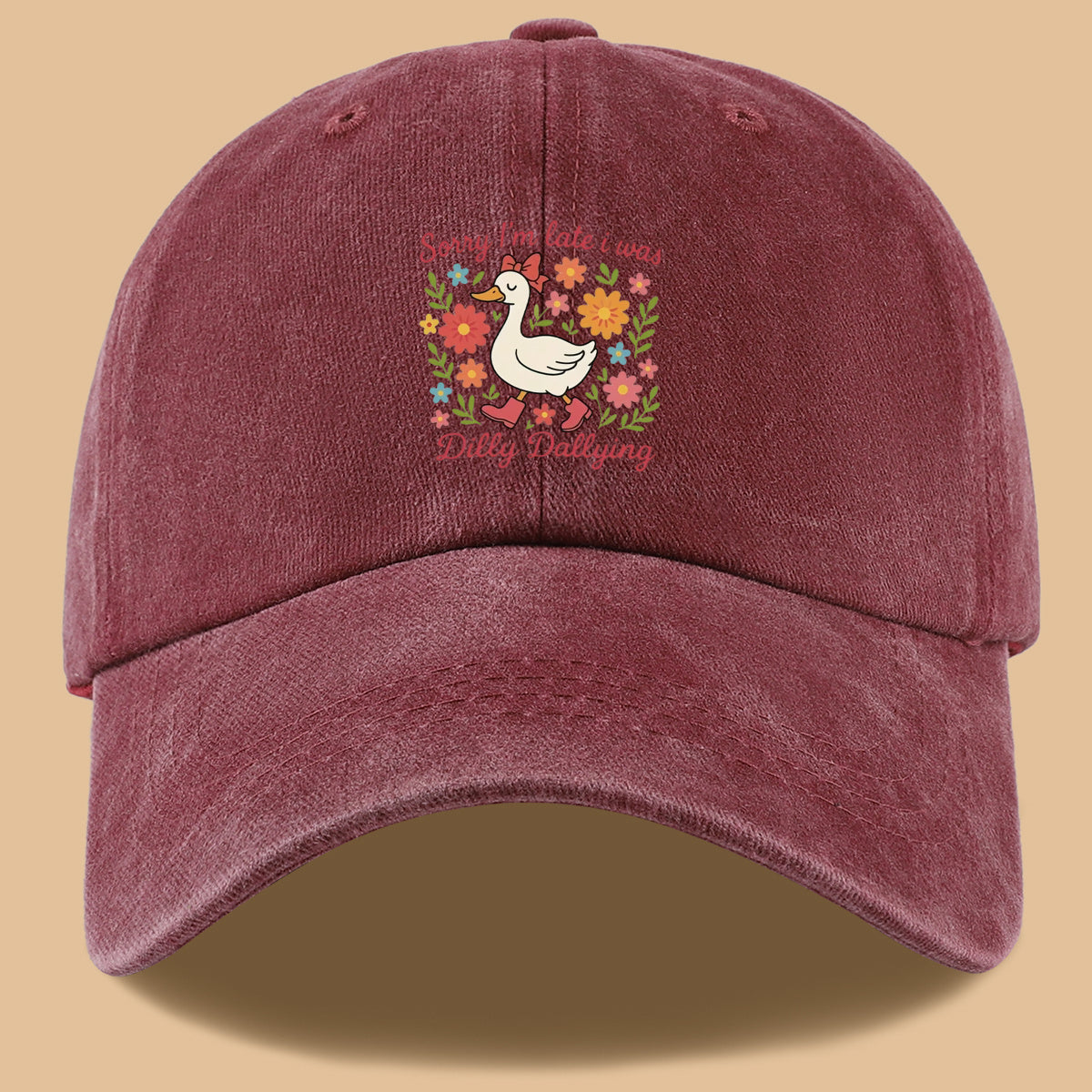 1pc Cute Duck "Sorry I'M Late, I Was Procrastinating" Printed Baseball Cap, Comfortable Breathable Sun Hat, Fashionable And Aesthetic Unisex Baseball Cap, Adjustable Size, Casual Duckbill Cap, Suitable for Picnics, Shopping, Dates, Walks, Vacations