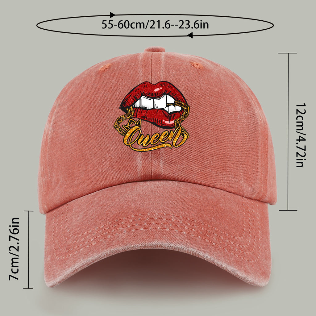 1pc Red Lip Golden Chain Queen Print Baseball Cap, Individual Trendy Dad Hat, Fashionable Street Style Casual Hat, Unisex Adjustable Size, Hip-Hop Street Dance Hat, Best Friend Outing Styling Hat, Music Festival Trendy Essential Hat