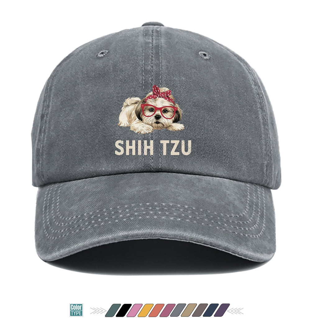 1pc Fashion Cartoon Shih Tzu Print Baseball Cap Comfortable Breathable Duck Tongue Hat Cute Pet Dog Pattern Red And White Polka Dot Bow + Red Frame Glasses Design Unisex Sun Hat Adjustable Size Suitable for Daily Travel, Shopping, Dating