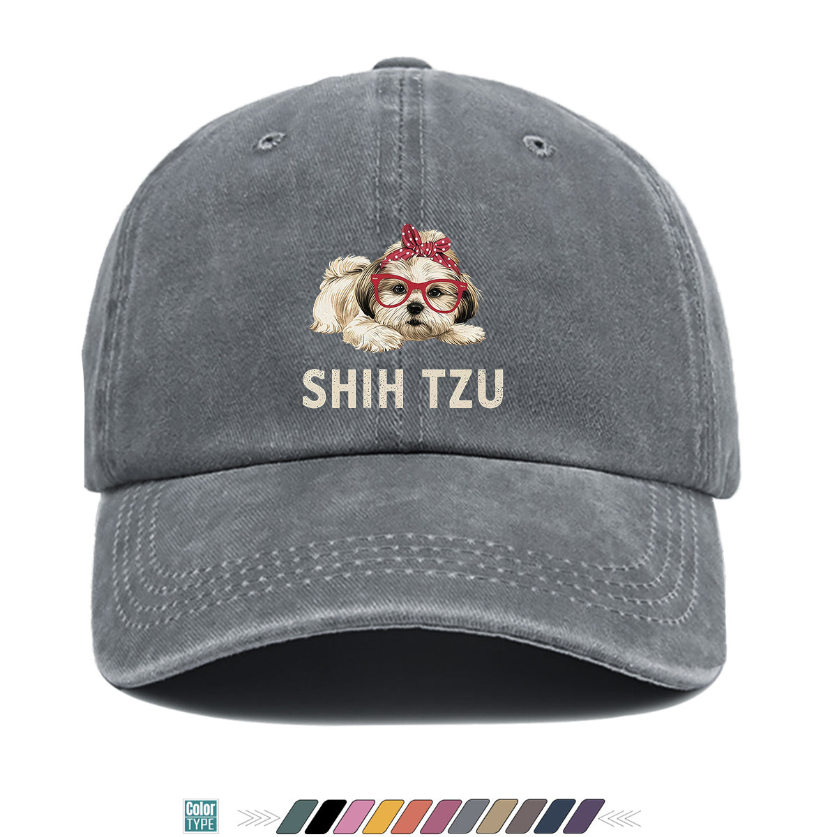 1pc Fashion Cartoon Shih Tzu Print Baseball Cap Comfortable Breathable Duck Tongue Hat Cute Pet Dog Pattern Red And White Polka Dot Bow + Red Frame Glasses Design Unisex Sun Hat Adjustable Size Suitable for Daily Travel, Shopping, Dating