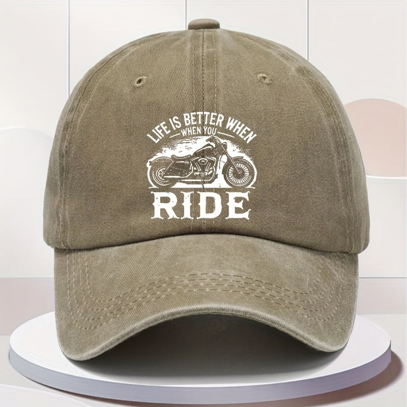 Men'S Retro Motorcycle Cap - Adjustable Snapback Hat Featuring 'Life Is Better When You Ride' And a Motorcycle Design - Lightweight Vintage Biker Hat for Motorcyclists - Casual And Riding Apparel - Offered in Black, Blue, Brown, Grey