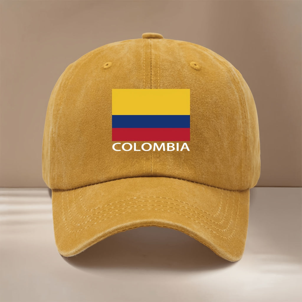 COLOMBIA Text Graphic Baseball Cap, Simple and Trendy Hip-Hop Hat for Men and Women, Textured Curved Brim Hat, Comfortable and Lightweight Duckbill Cap, Suitable for Vacation, Travel, Dinner Parties, and Camping, Six-Panel Hat, Adjustable Size