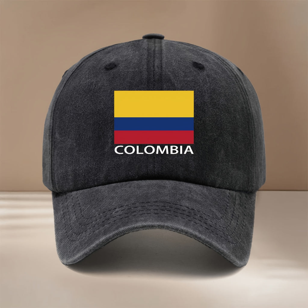 COLOMBIA Text Graphic Baseball Cap, Simple and Trendy Hip-Hop Hat for Men and Women, Textured Curved Brim Hat, Comfortable and Lightweight Duckbill Cap, Suitable for Vacation, Travel, Dinner Parties, and Camping, Six-Panel Hat, Adjustable Size