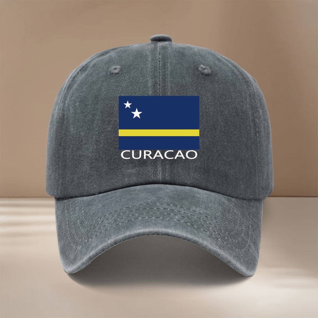 Baseball Cap with CURACAO Text and Flag Pattern, Featuring a Relaxed Fit and Curved Brim. This Trendy Textured Snapback Is a Comfortable, Lightweight, and Casual Unisex Six-panel Hat. It's Also a Hip-hop Style Adjustable Cap with a Simple