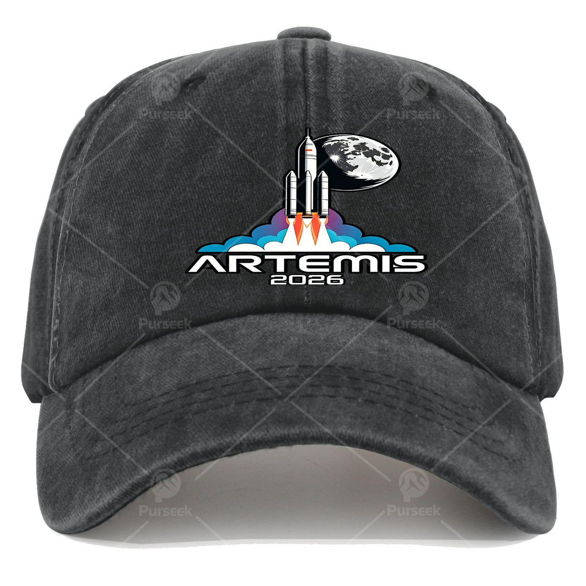 Unisex Aesthetic Baseball Cap Featuring a Washed And Distressed Design Inspired by The Artemis Moon Launch