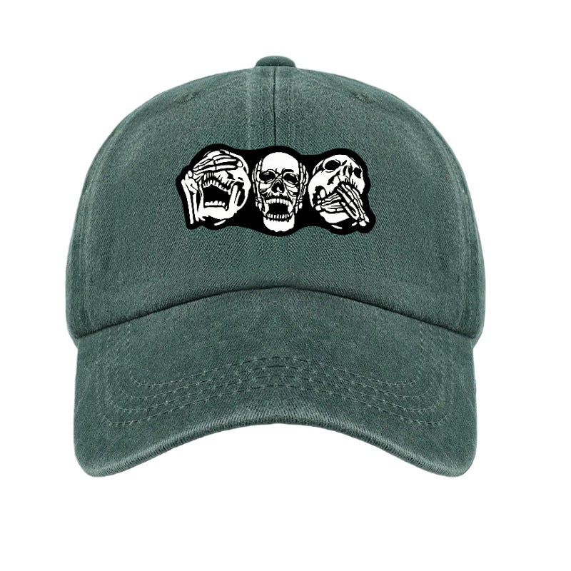 Fashion Easy Skull Print Washed Distressed Soft Top Sunshade Baseball Cap Unisex All-Match Baseball Cap