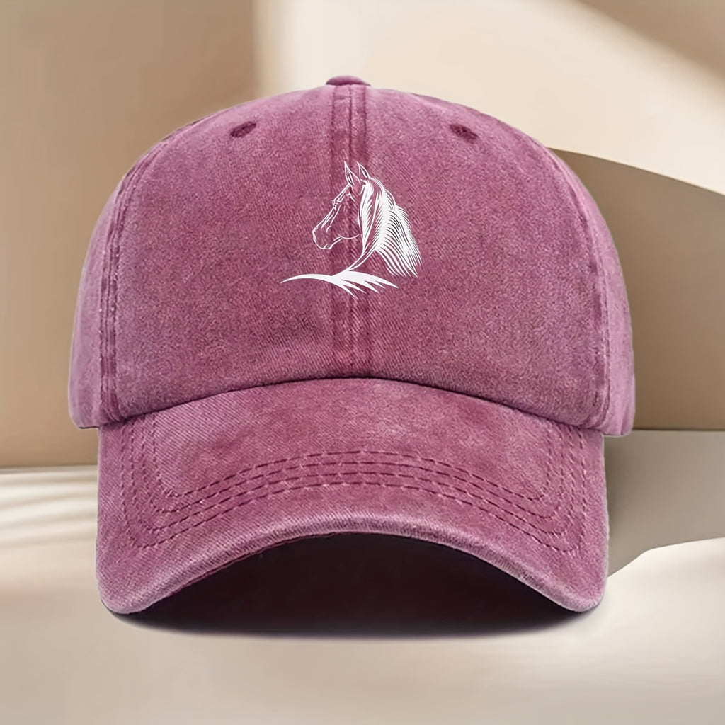 White Horse Line Drawing Print Baseball Cap, Fashionable, Easy, Lightweight, Durable, Unisex, Suitable for All Seasons, Hip-Hop Cap, Suitable for Vacation Travel, Playing And Checking In, Daily Outings, Outdoor Sports And Other Occasions