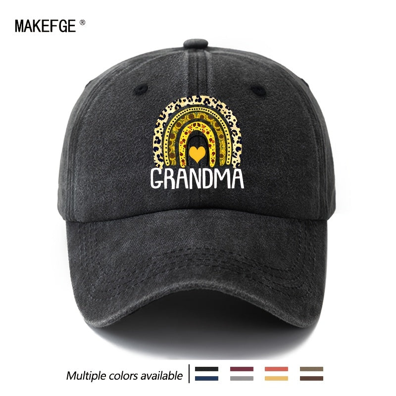 Unisex Fashion Versatile Printed Leopard Rainbow Grandma Baseball Cap, Classic Retro Washed Outdoor Lightweight Curved Brim Hat, Trucker Cap, Suitable for Outdoor Vacation Travel Camping And Casual Occasions, Holiday Party Hip-Hop Hat