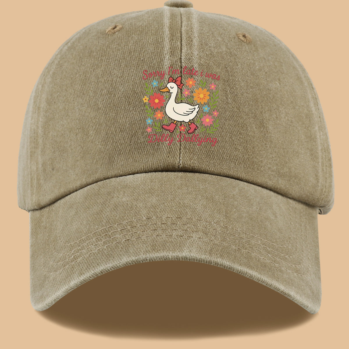 1pc Cute Duck "Sorry I'M Late, I Was Procrastinating" Printed Baseball Cap, Comfortable Breathable Sun Hat, Fashionable And Aesthetic Unisex Baseball Cap, Adjustable Size, Casual Duckbill Cap, Suitable for Picnics, Shopping, Dates, Walks, Vacations
